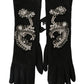 Elegant Crystal Embellished Black Gloves