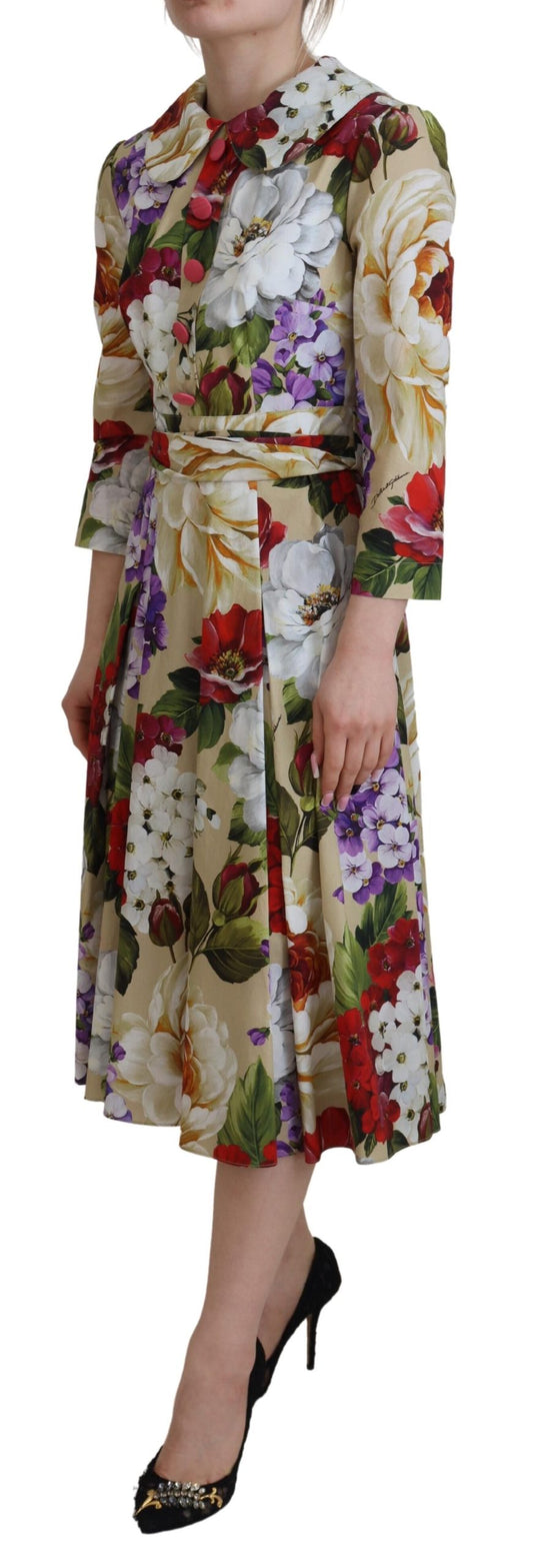 Exquisite Floral Collared Midi Dress