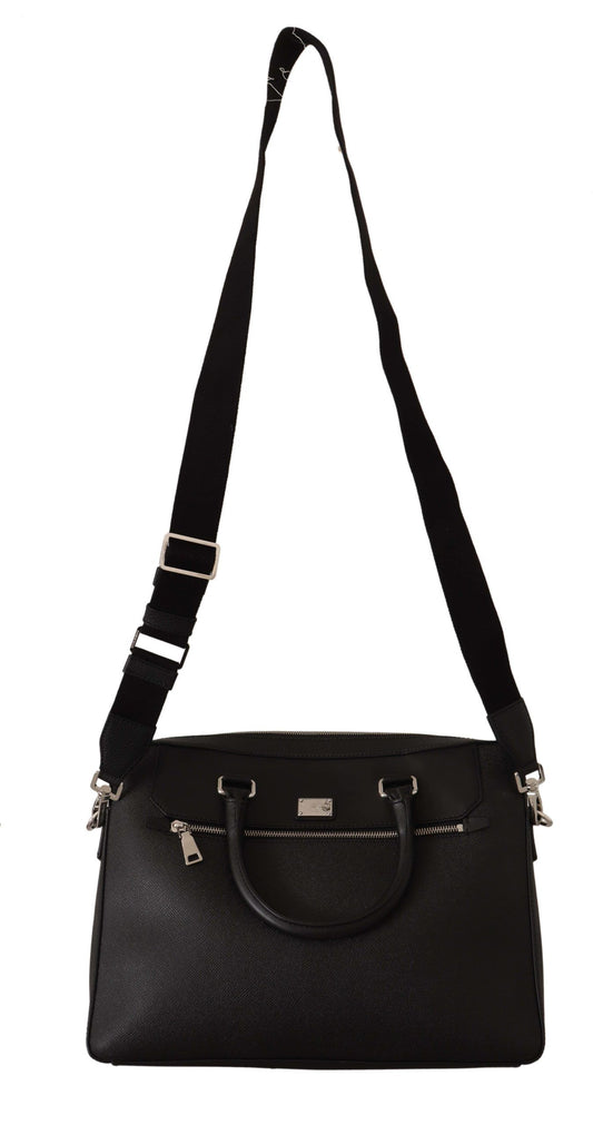 Sleek Black Leather Messenger Bag