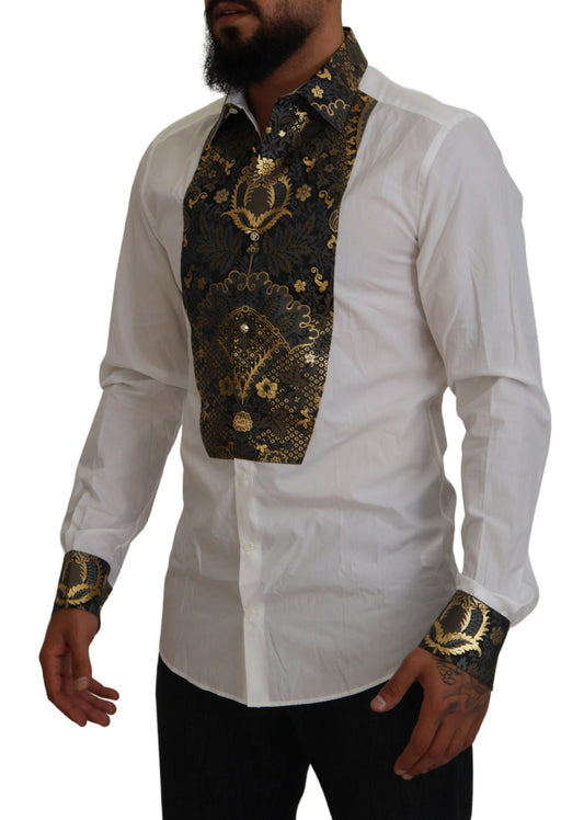 White Gold Detail Baroque Men's Dress Shirt