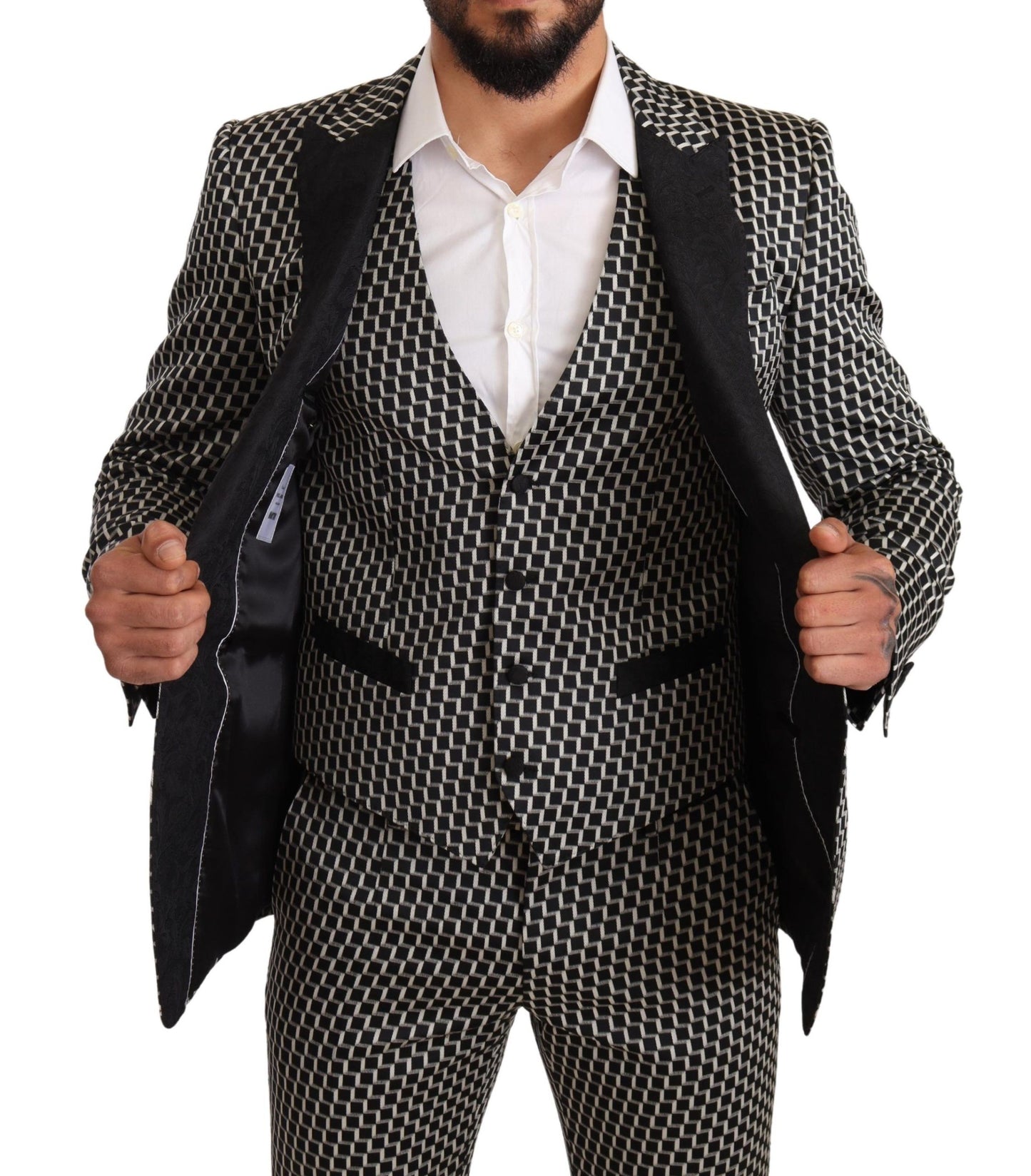 Elegant Martini Black Check Three-Piece Suit