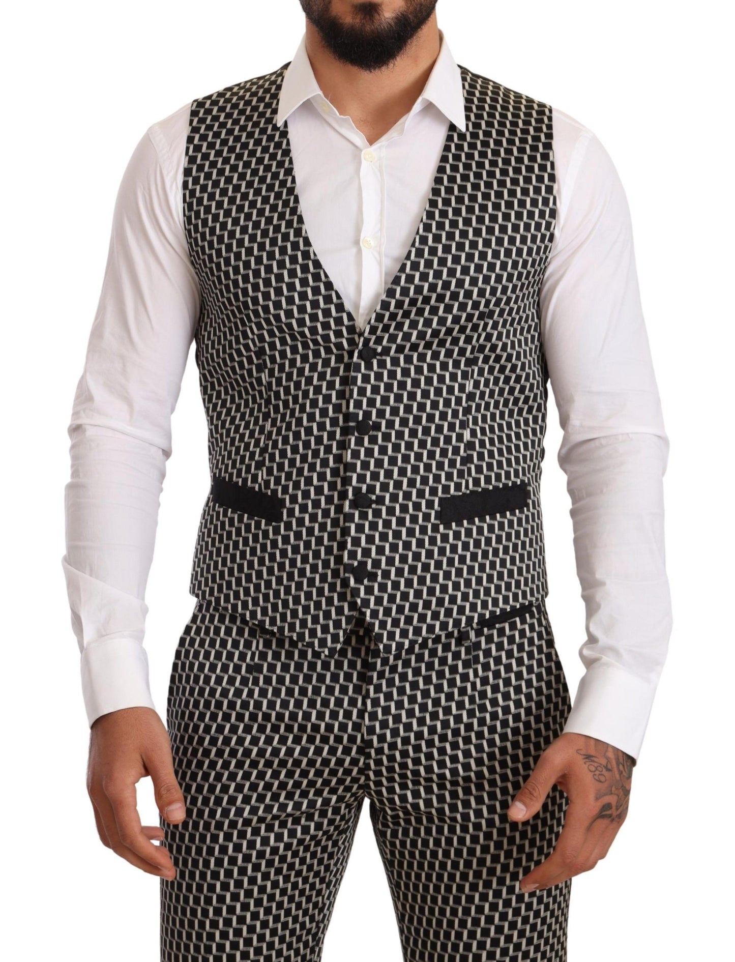 Elegant Martini Black Check Three-Piece Suit