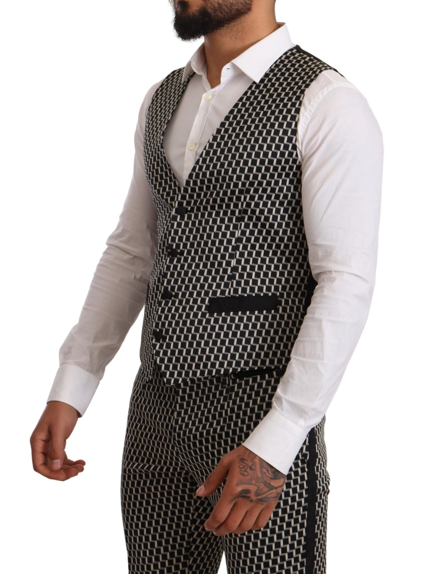 Elegant Martini Black Check Three-Piece Suit