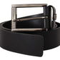 Black Calf Leather Engraved Crown Logo Buckle Belt