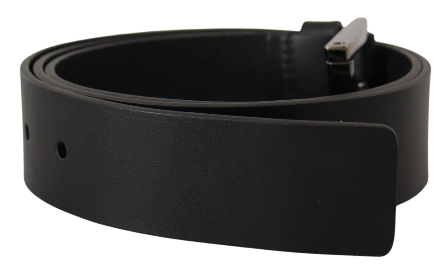 Black Calf Leather Engraved Crown Logo Buckle Belt