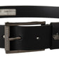 Black Calf Leather Engraved Crown Logo Buckle Belt