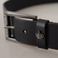 Black Calf Leather Engraved Crown Logo Buckle Belt