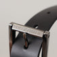 Black Calf Leather Engraved Crown Logo Buckle Belt