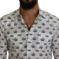 White Crown Print Slim Fit Cotton Shirt