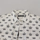 White Crown Print Slim Fit Cotton Shirt