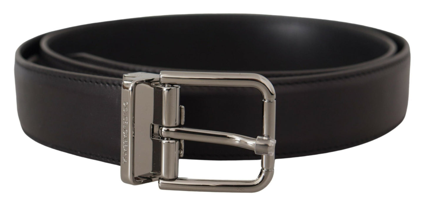 Elegant Black Leather Belt with Metal Buckle