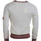White Red Knitted V-neck Pullover Sweater