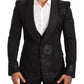 Elegant Black Floral Wool Blend Three-Piece Suit