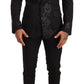 Elegant Black Floral Wool Blend Three-Piece Suit