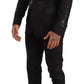 Elegant Black Floral Wool Blend Three-Piece Suit