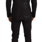 Elegant Black Floral Wool Blend Three-Piece Suit