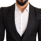 Elegant Black Floral Wool Blend Three-Piece Suit