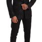 Elegant Black Floral Wool Blend Three-Piece Suit