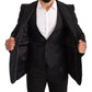 Elegant Black Floral Wool Blend Three-Piece Suit