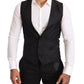 Elegant Black Floral Wool Blend Three-Piece Suit