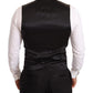 Elegant Black Floral Wool Blend Three-Piece Suit