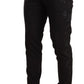 Elegant Black Floral Wool Blend Three-Piece Suit