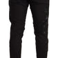 Elegant Black Floral Wool Blend Three-Piece Suit