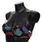 Elegant Black Bikini Top with Coral Print