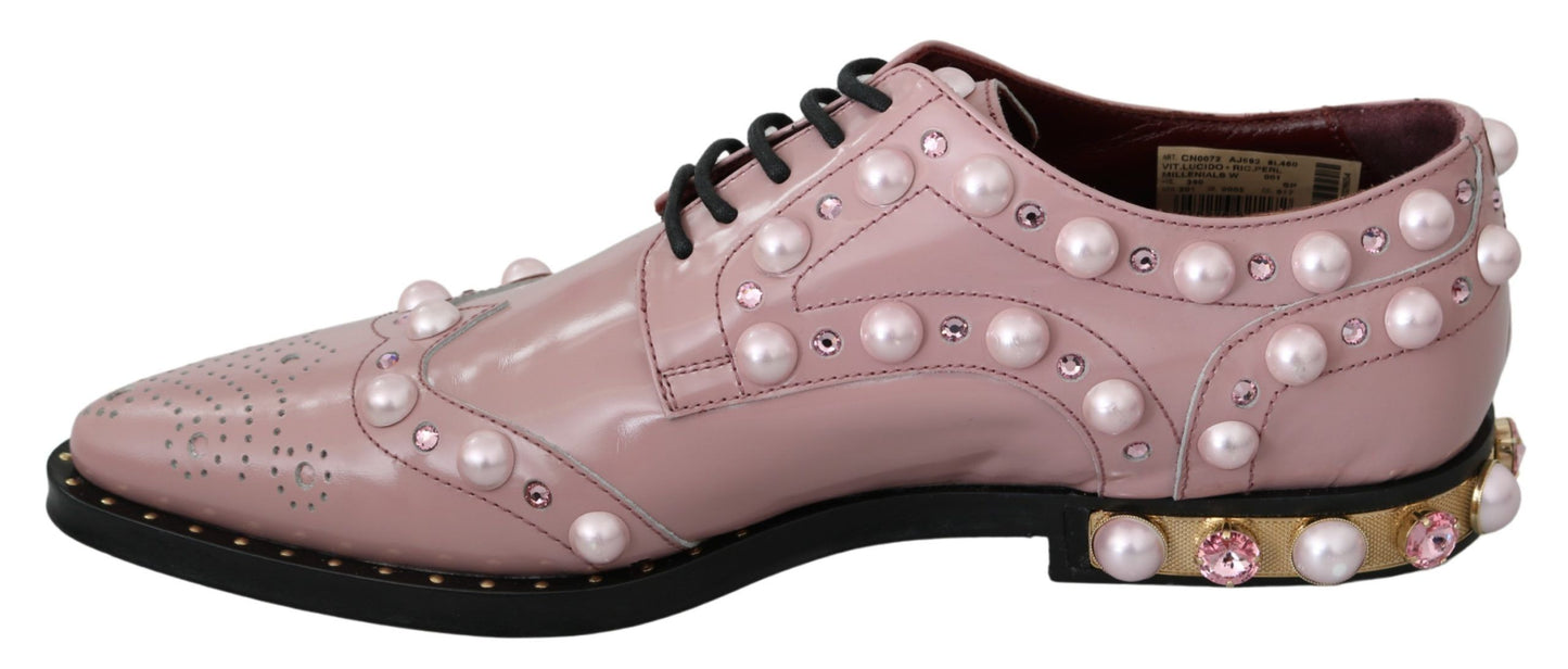 Elegant Pink Crystal-Embellished Lace-Up Flats