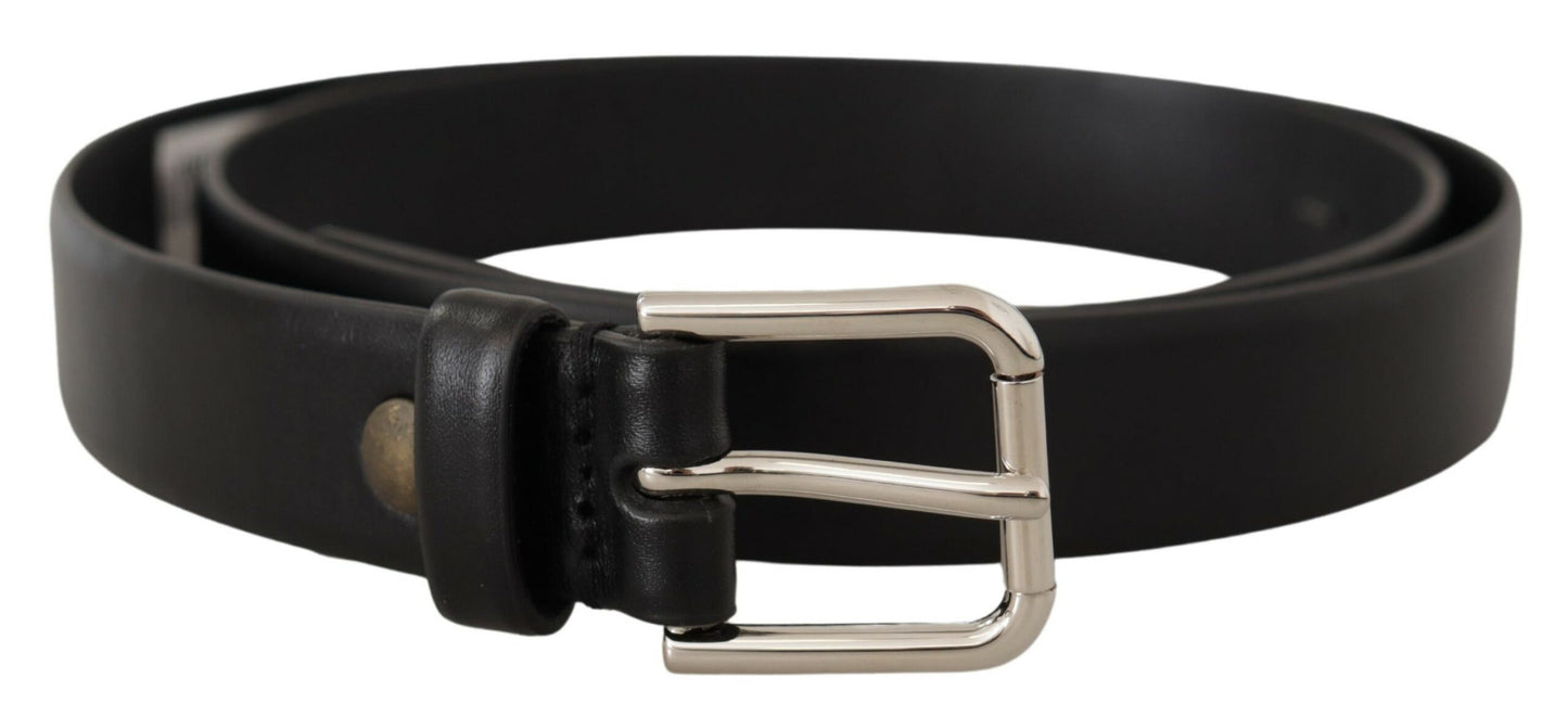 Elegant Black Leather Belt with Metal Buckle