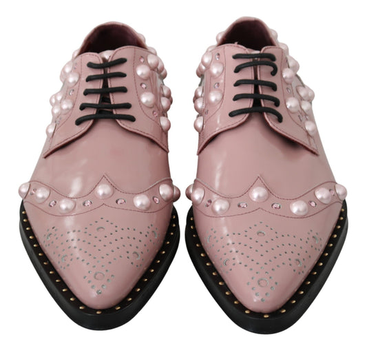 Elegant Pink Crystal-Embellished Lace-Up Flats