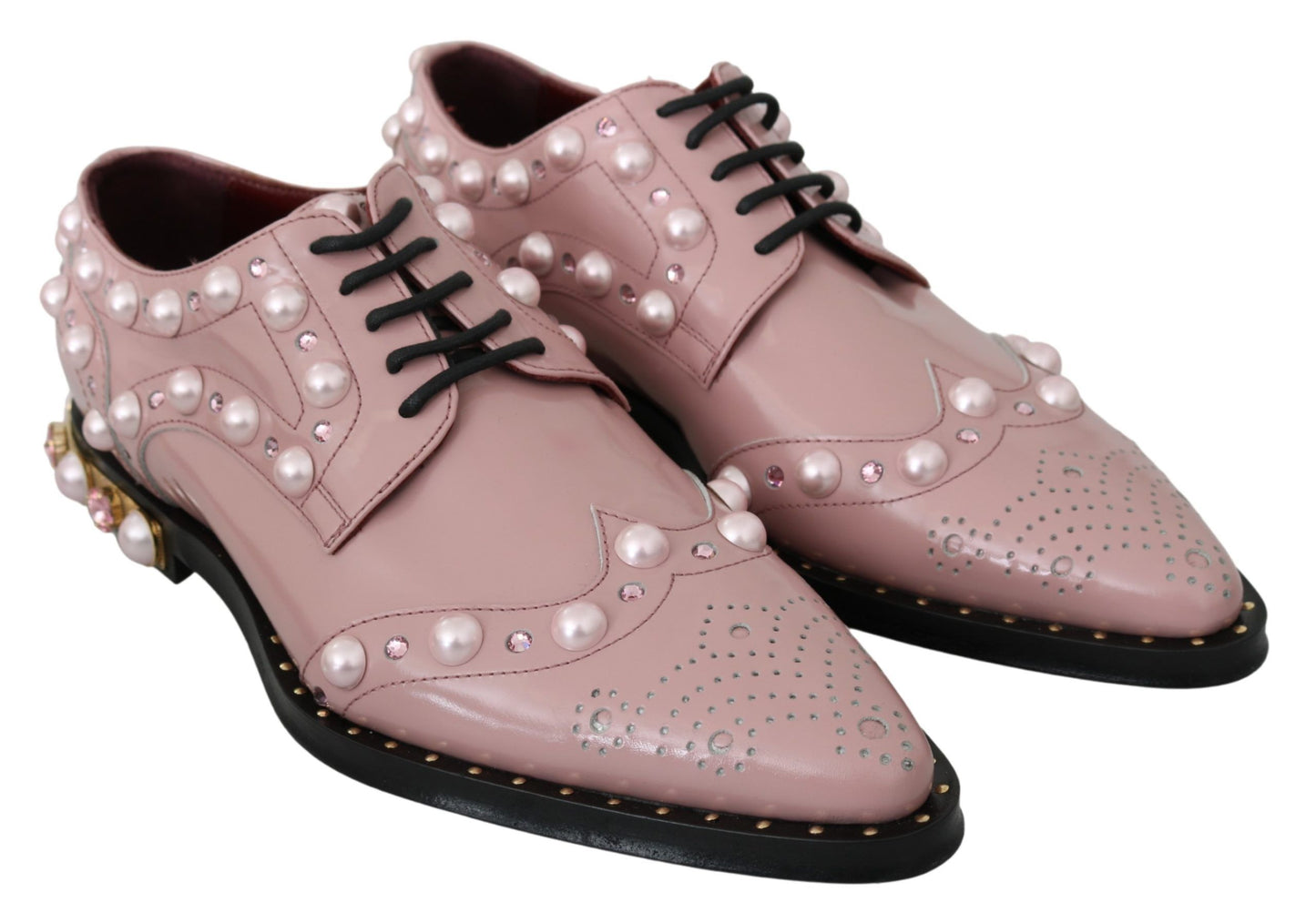 Elegant Pink Crystal-Embellished Lace-Up Flats