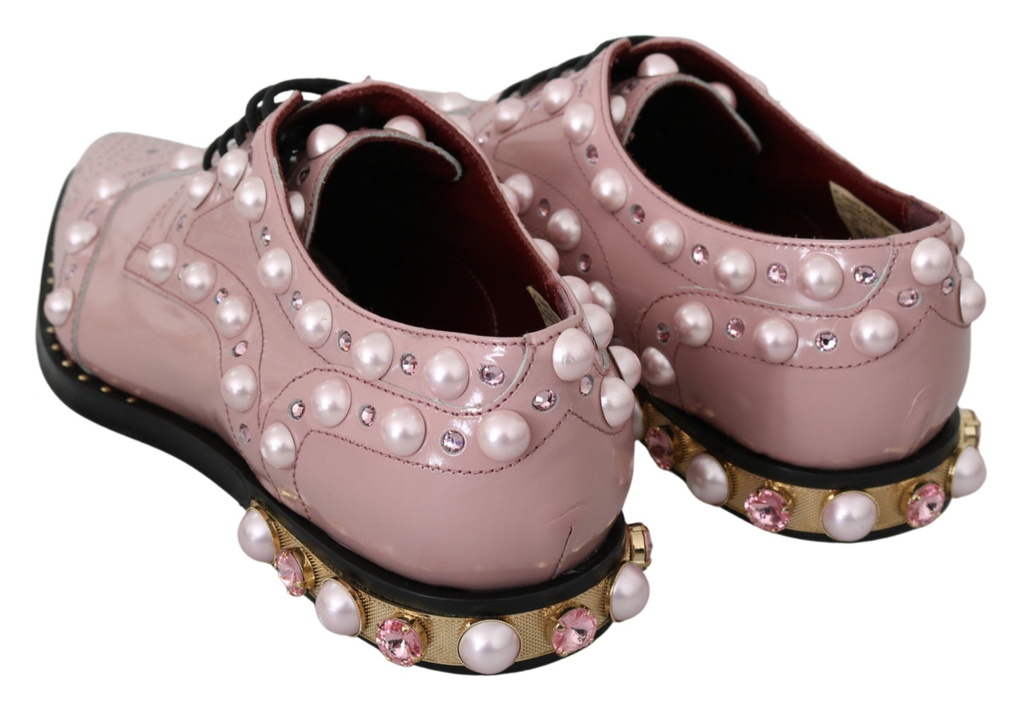 Elegant Pink Crystal-Embellished Lace-Up Flats