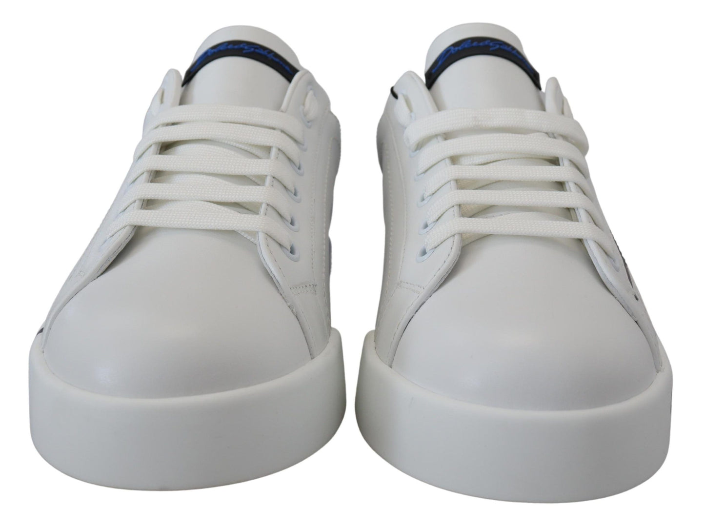 Elegant White and Blue Leather Sneakers