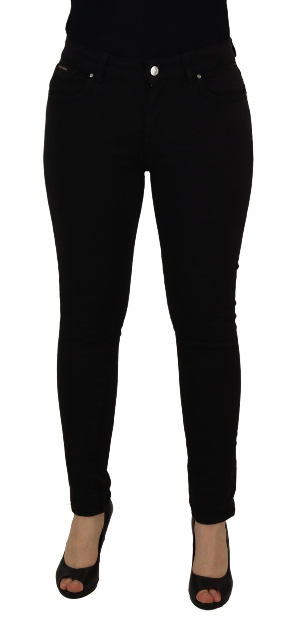 Elegant Black Mid-Waist Skinny Denim Jeans