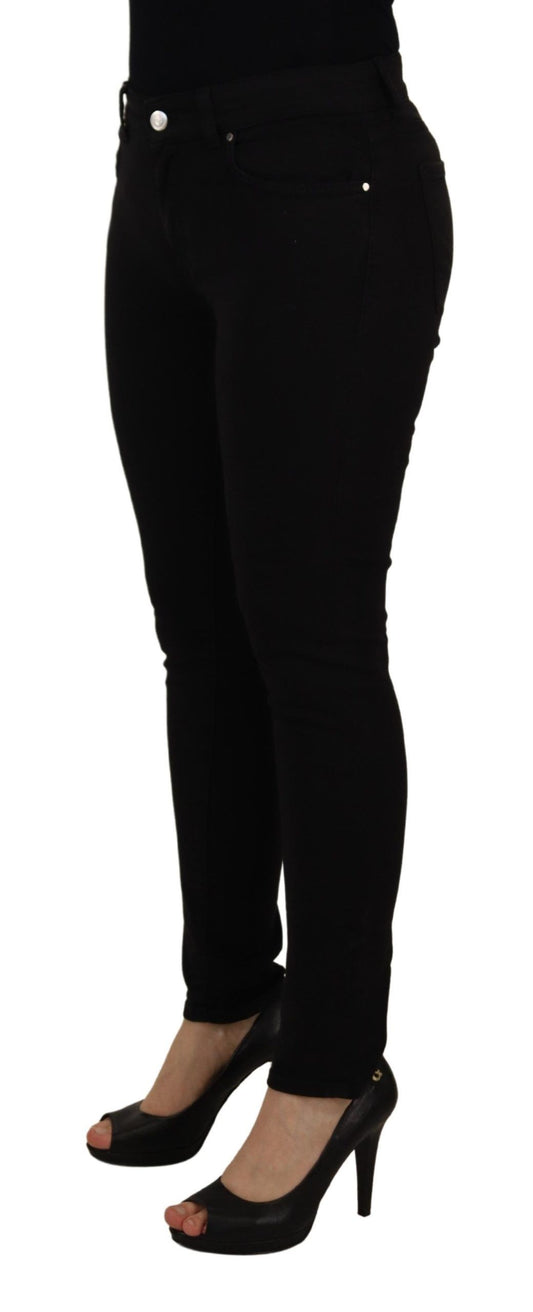 Elegant Black Mid-Waist Skinny Denim Jeans