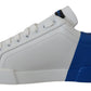 Elegant White and Blue Leather Sneakers