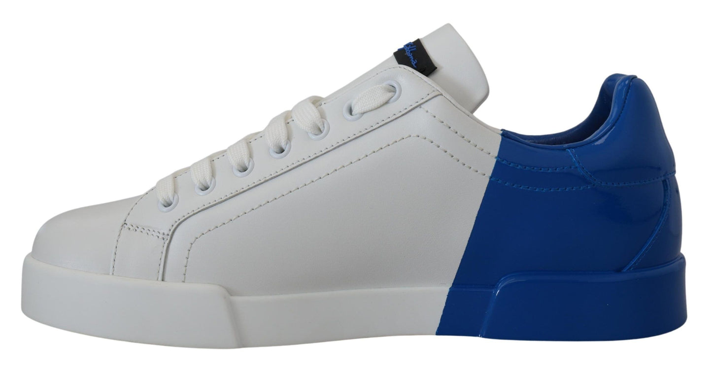 Elegant White and Blue Leather Sneakers