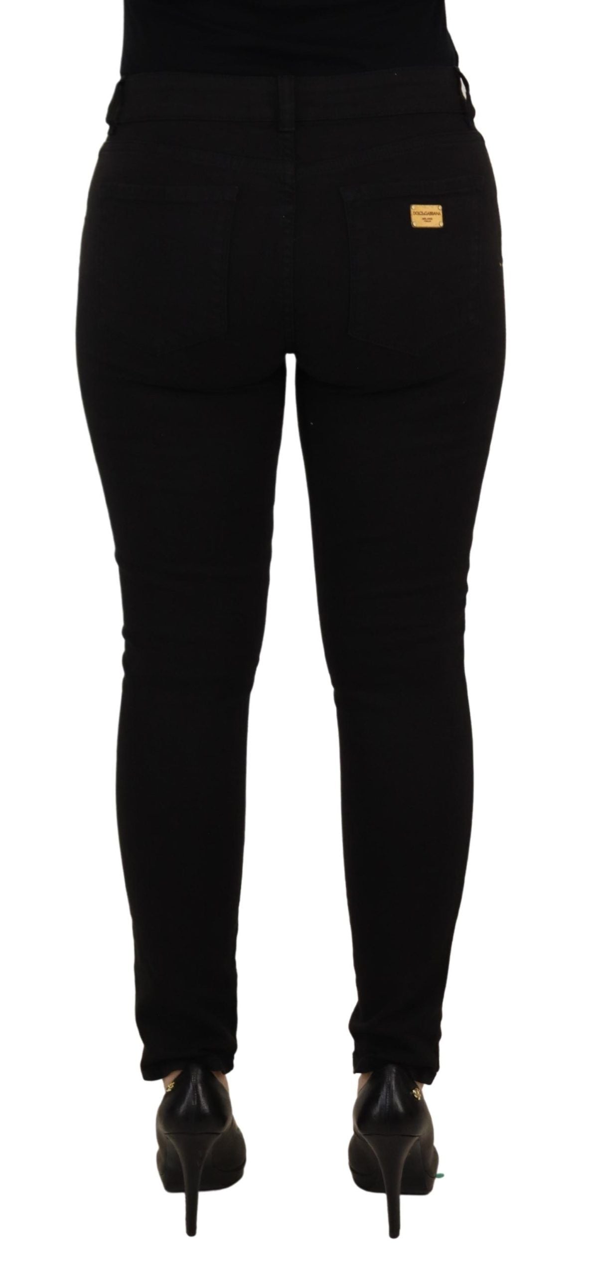 Elegant Black Mid-Waist Skinny Denim Jeans