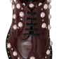 Elegant Bordeaux Lace-Up Flats with Pearls and Crystals