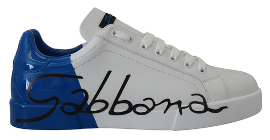 Elegant White and Blue Leather Sneakers