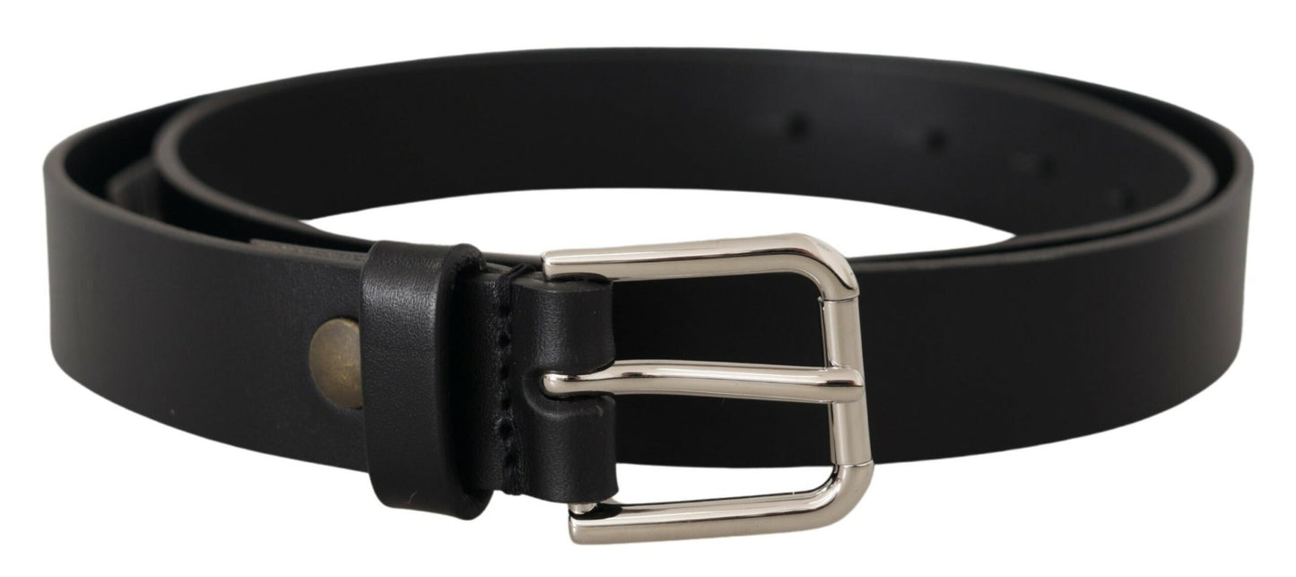 Elegant Black Leather Belt with Metal Buckle