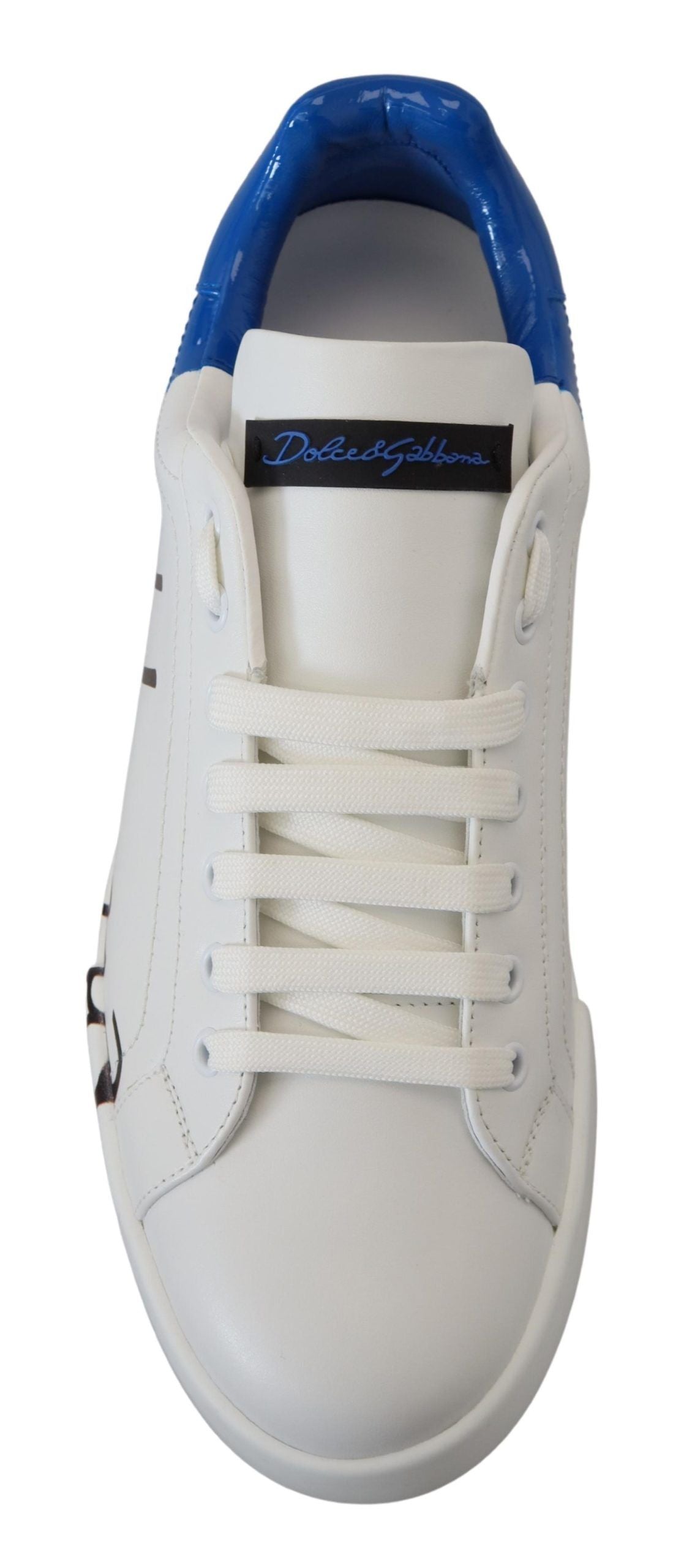 Elegant White and Blue Leather Sneakers