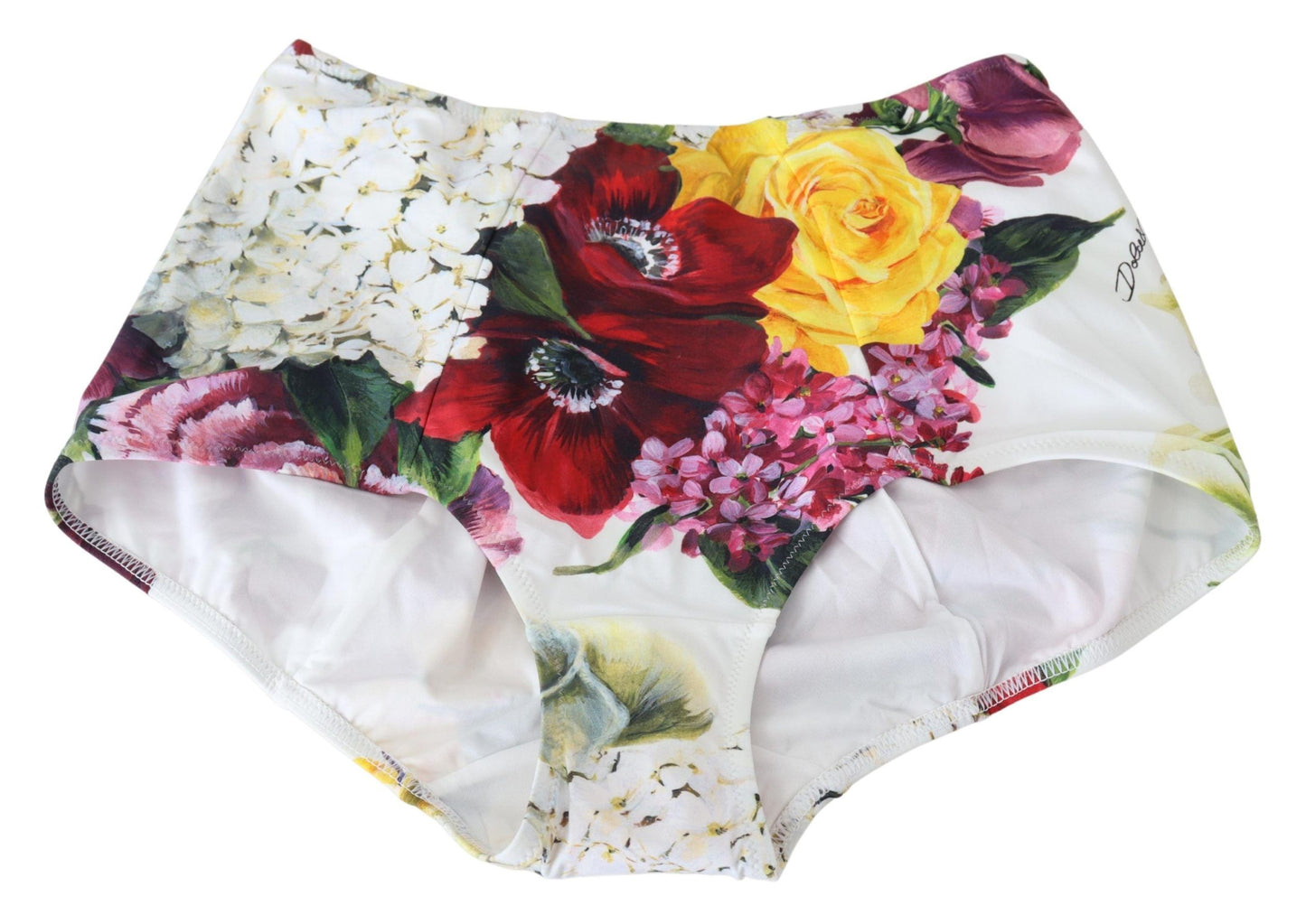 Elegant White Floral High Waist Bikini Bottom