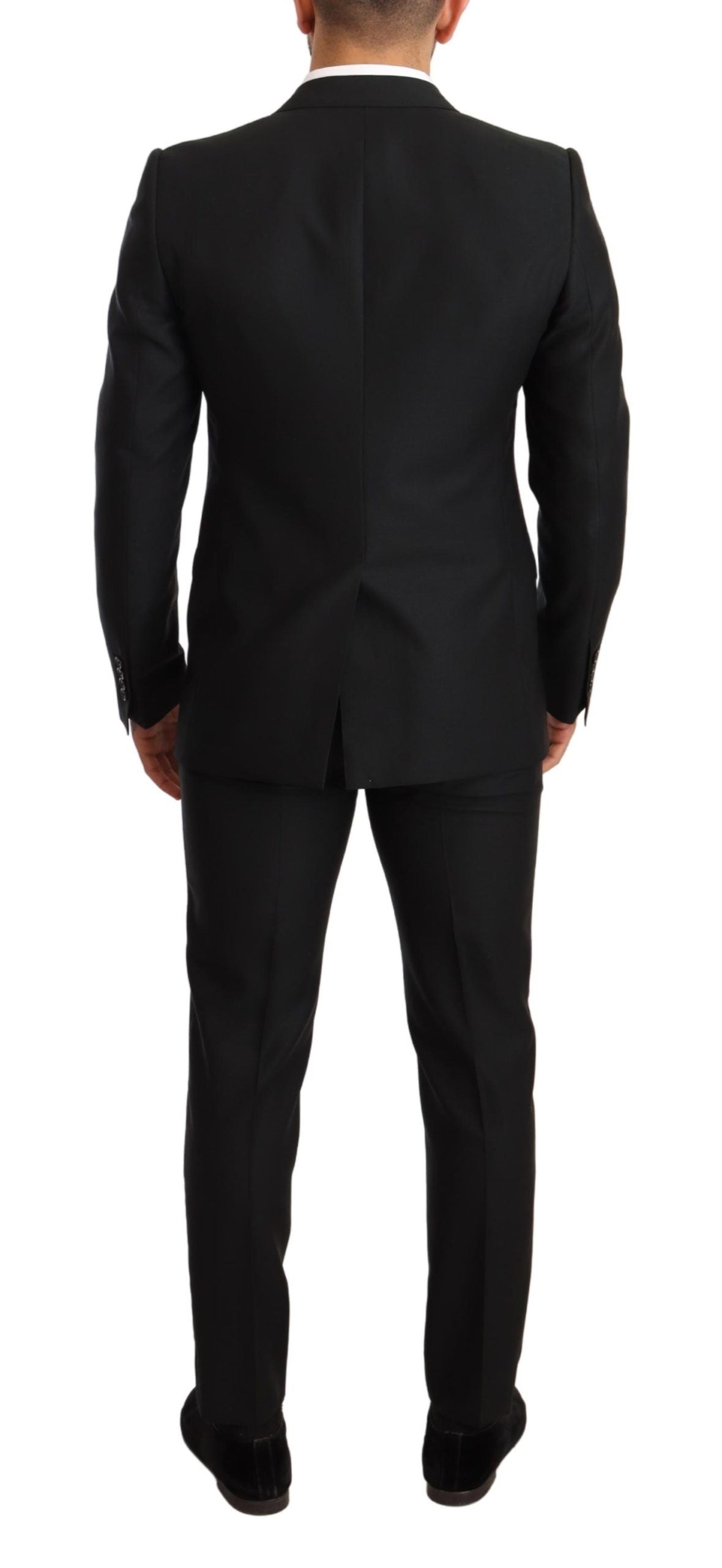 Sleek Black Virgin Wool Martini Suit