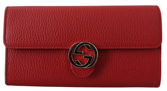 Elegant Red Leather Wallet with Iconic Interlock