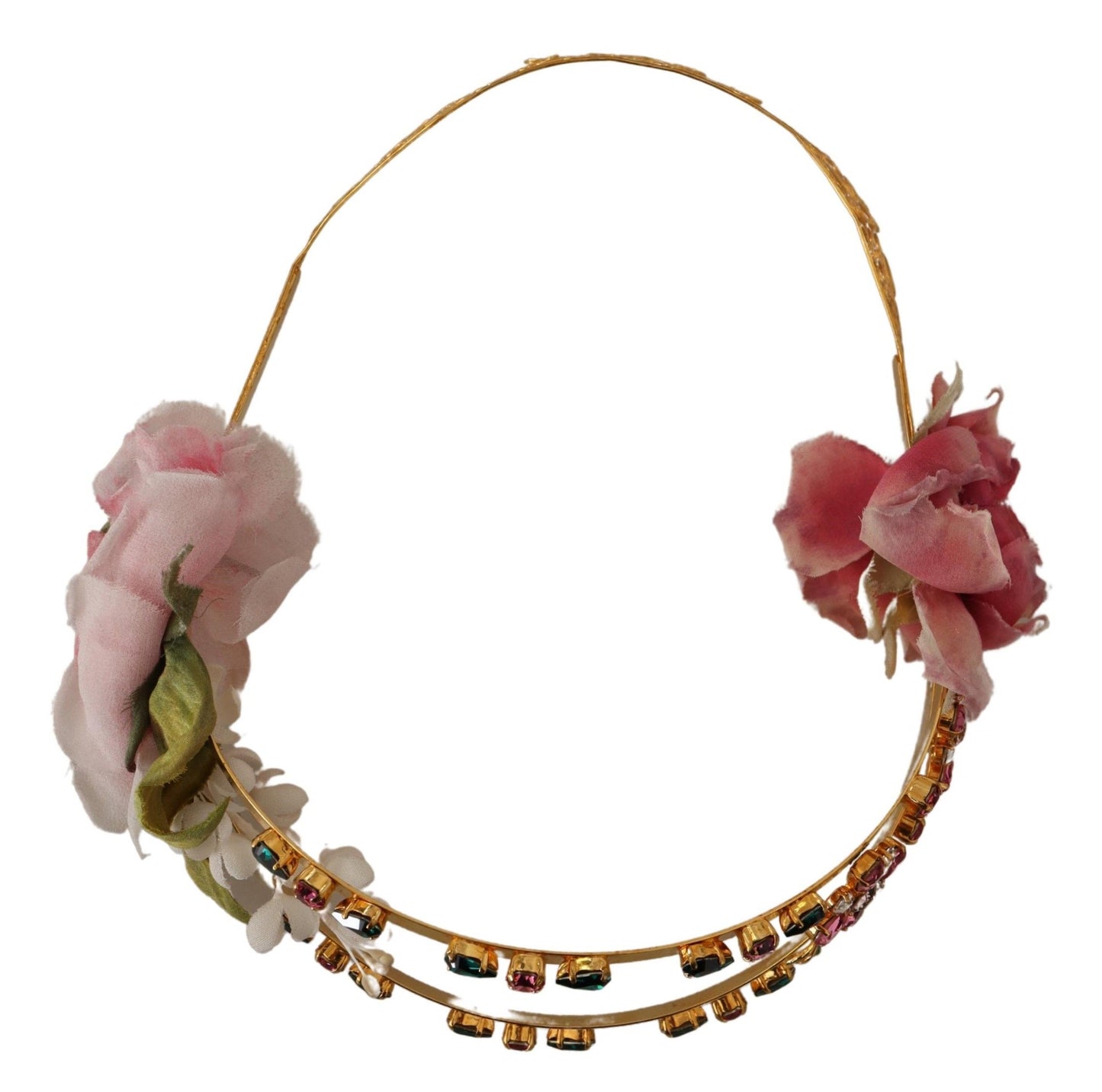 Elegant Gold Tone Brass Rose Crystal Diadem