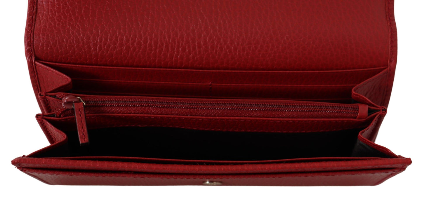 Elegant Red Leather Wallet with Iconic Interlock