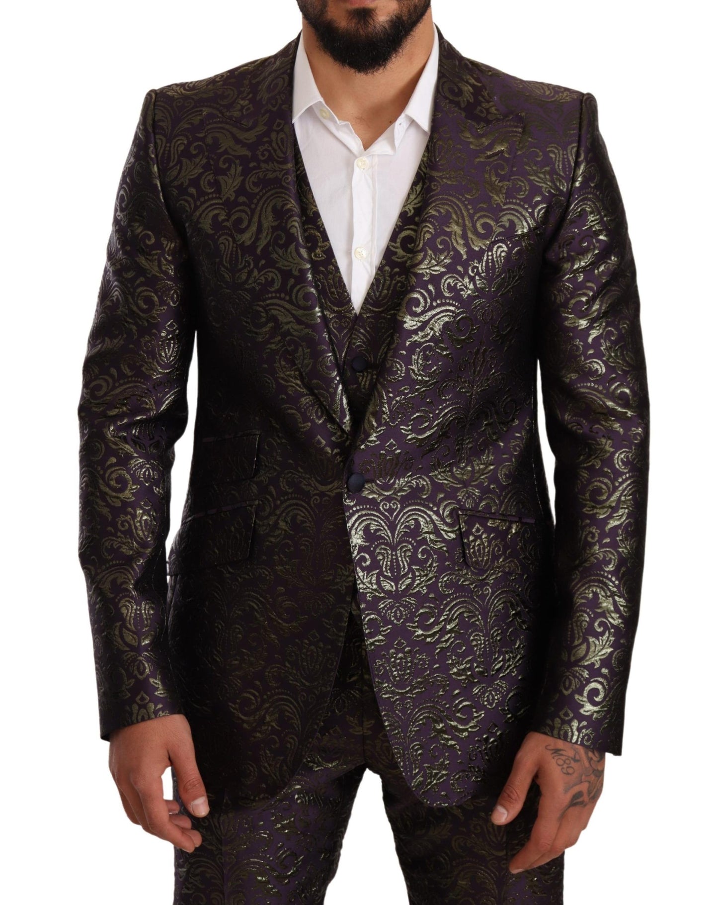 Exquisite Purple Brocade Three Piece Suit