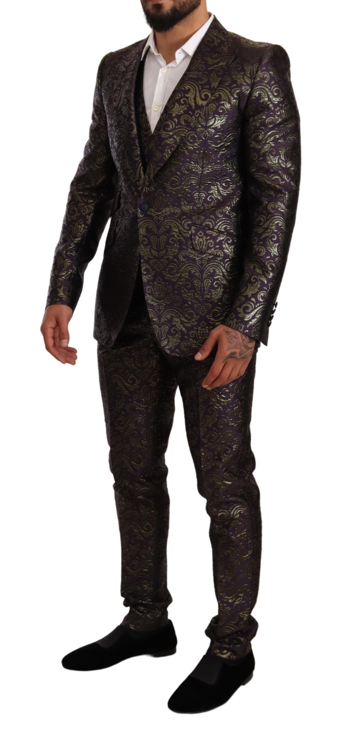 Exquisite Purple Brocade Three Piece Suit